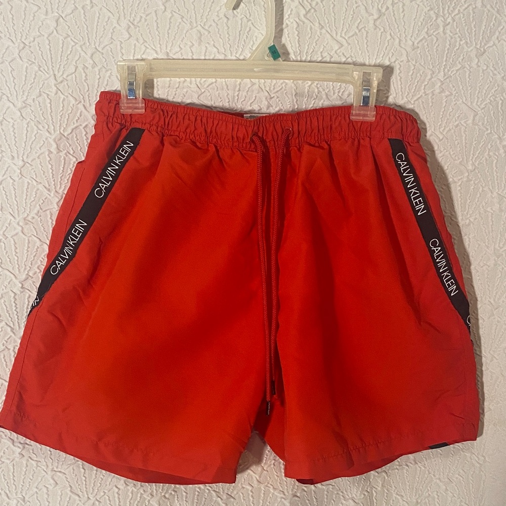 Calvin Klein Bright Red Swim Trunks Size L. Sport Active Leisure Logo Heavy